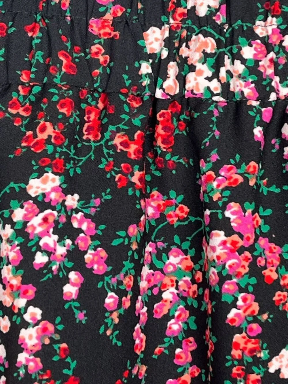 J Crew Floral Midi Skirt Womens XSP Black Pink Pull On Petite Casual
